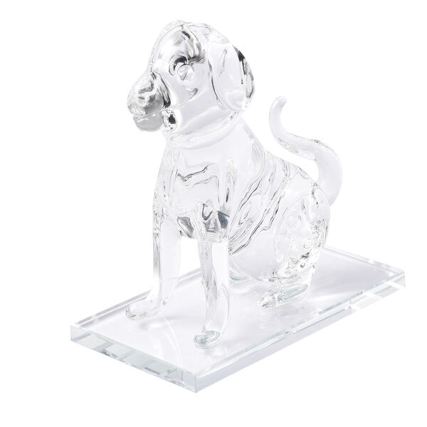 Dekorative Kristallglas Hunde-Figur auf quadratischem St&auml;nder, Wei&szlig;