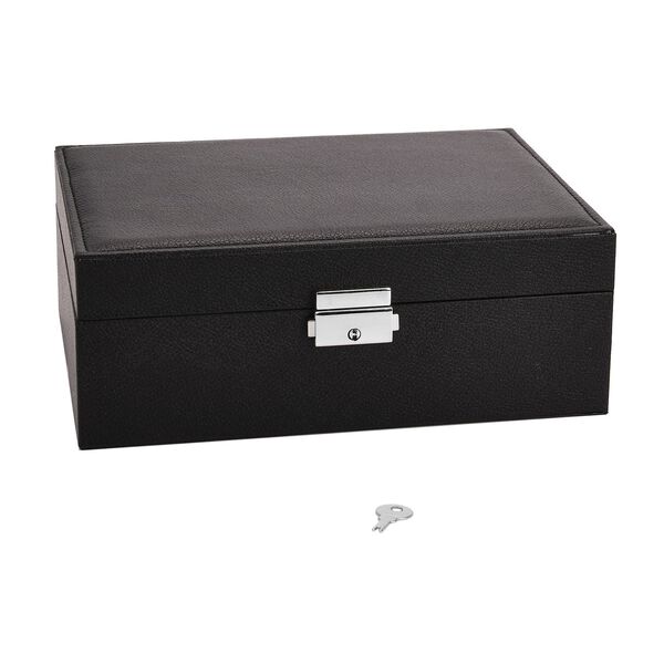 Schmuckkasten mit 2 Ebenen, Schloss und Schlüssel, herausnehmbarer Einsatz, 22,8 x 17 x 9 cm, Pink