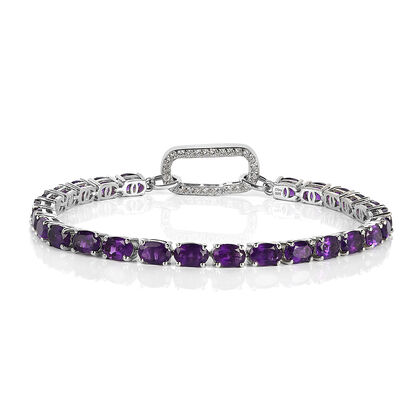 Afrikanischer Amethyst, Weißer Zirkon Armband ca. 19 cm 925 Silber platiniert ca. 12,85 ct
