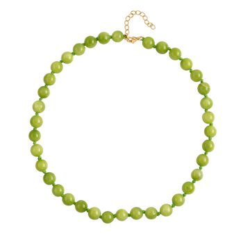 Gr&uuml;ner Quarzit Halskette ca. 45 cm Reiner Edelstahl IP-Gelbbeschichtung ca. 296.00 ct