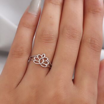 Lotosblumen Ring, 925 Silber platiniert