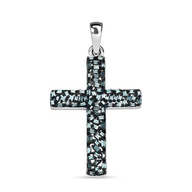 Blauer Diamant Kreuz Anhänger, 925 Silber platiniert ca. 0.60 ct