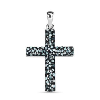Blauer Diamant Kreuz Anh&auml;nger, 925 Silber platiniert ca. 0.60 ct