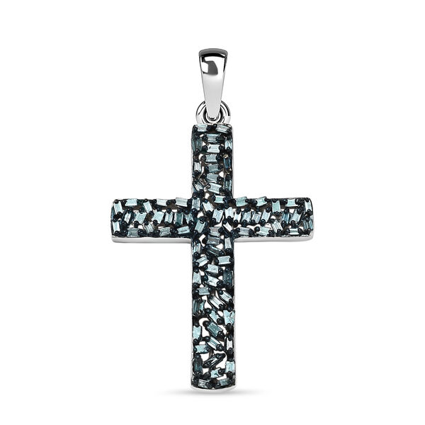 Blauer Diamant Kreuz Anhänger, 925 Silber platiniert ca. 0.50 ct image number 0