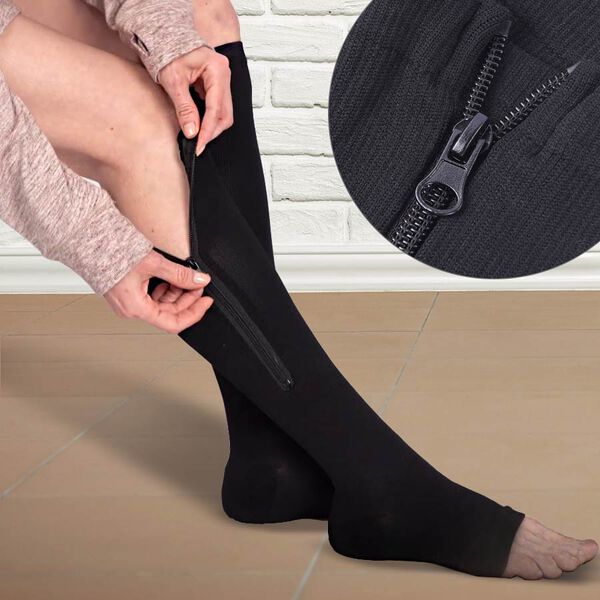 2er-Set Kompressionskniestr&uuml;mpfe mit Rei&szlig;verschluss, Gr&ouml;&szlig;e: S/M, 5-8, Schwarz image number 3