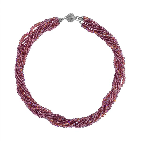 2er Set mehrschichtiger Halsketten und Ohrringe, Lila Kristallperlen und wei&szlig;e Kristalle image number 5