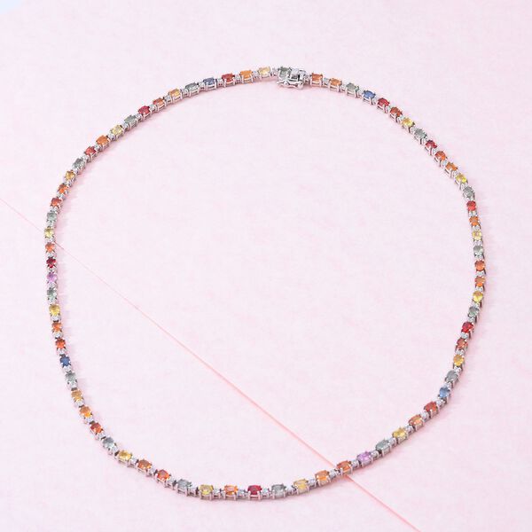 Mehrfarbige Saphir-Halskette, ca. 45 cm, 925 Silber platiniert ca. 23.34 ct image number 2