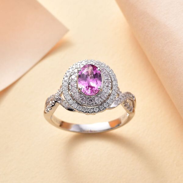 LUXORO zertifiziert und gepr&uuml;ft AAA Rosa Saphir, Rosa und wei&szlig;er Diamant Ring in 585 Wei&szlig;gold - 1,85 ct. image number 1