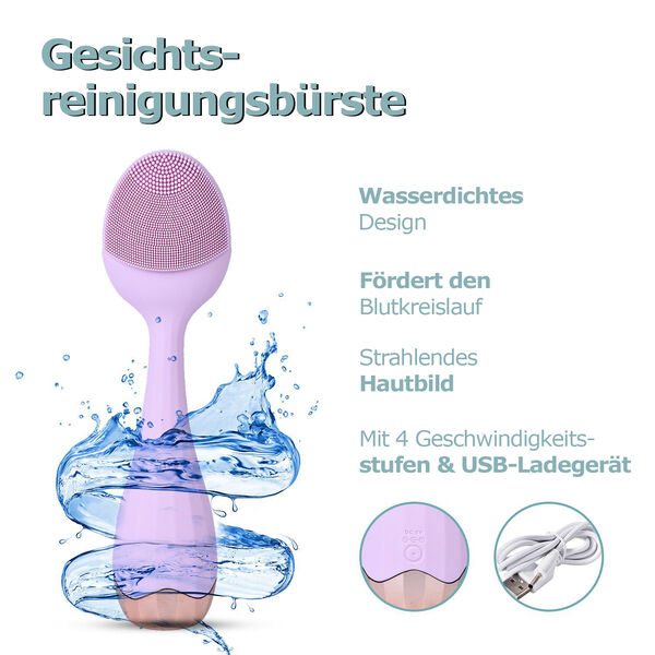 Elektrische Gesichtsreinigungsb&uuml;rste mit USB-Kabel, Lila image number 4