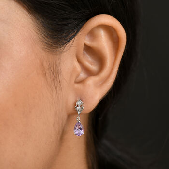 Zeitlose Art Kollektion - AA Rose De France Amethyst, Wei&szlig;er Zirkon Ohrringe 925 Silber platiniert ca. 2.39 ct