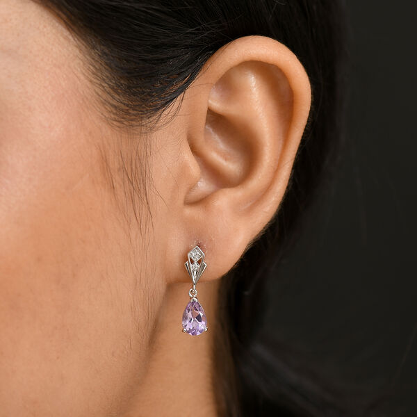 Zeitlose Art Kollektion - AA Rose De France Amethyst, Weißer Zirkon Ohrringe 925 Silber platiniert ca. 2.39 ct image number 3