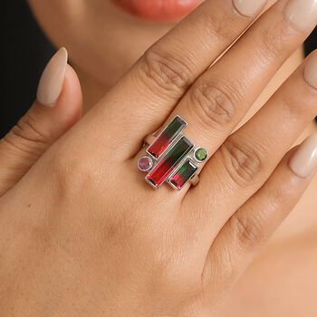 Sajen Silber-Wassermelonen Quarz Triplette Ring 925 Silber rhodiniert (Gr&ouml;&szlig;e 21.00) ca. 6.70 ct