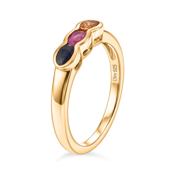 D'Joy Blauer Saphir, Mehrfarbig Saphir Ring 925 Silber Vergoldet (Gr&ouml;&szlig;e 16.00) ca. 0,61 ct image number 4