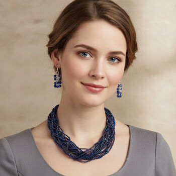 2er Set - Blau Kristall, Wei&szlig;er Kristall Halskette und Ohrringe