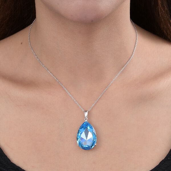 LUSTRO STELLA &Ouml;sterreichischer Aquamarin Kristall Anh&auml;nger mit Kette ca. 45 cm 925 Silber platiniert image number 2