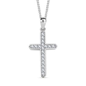 Moissanit Kreuz Anhänger mit 45cm Kette - 0,45 ct.