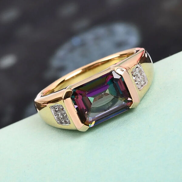 Mystischer Topas und Zirkon Ring 925 Silber 585 Vergoldet image number 2