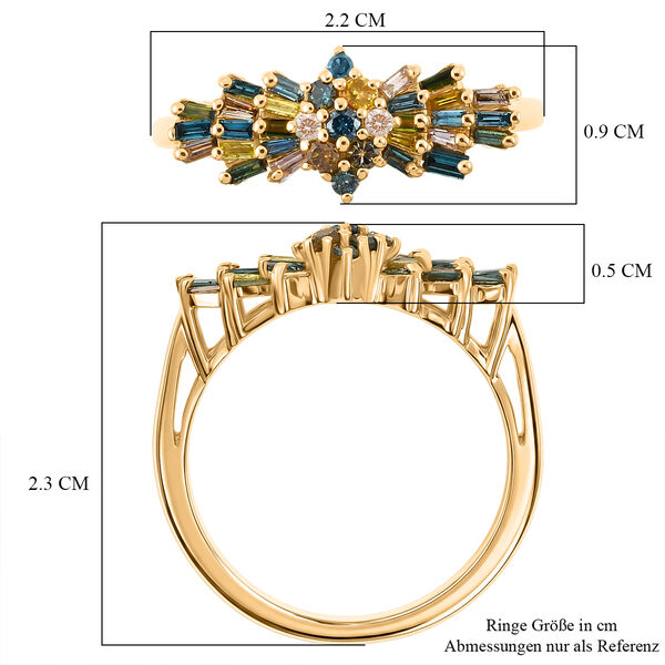 D'Joy Blauer Diamant, Gr&uuml;ner Diamant Ring 925 Silber 750 Gelbgold vermeil (Gr&ouml;&szlig;e 17.00) (10-15 Werktage Lieferzeit) ca. 0.50 ct image number 6