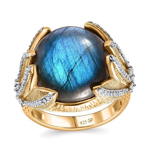 GP Italienische Garten Kollektion-AAA Labradorit, Wei&szlig;er Zirkon Ringe 925 Silber Gelbgold Vermeil (Gr&ouml;&szlig;e 17.00) ca. 14.09 ct image number 4