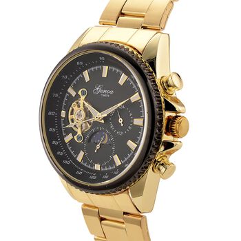 GENOA TIME - Bicolor-Armbanduhr, Reiner Edelstahl, goldfarben, Automatik, 3 ATM wasserdicht