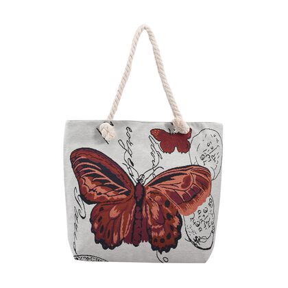 Jute Handtasche, Schmetterlings-Muster, 42x34 cm, Schmetterling