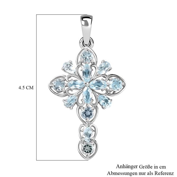 Himmelblauer Topas Kreuz Anhänger 925 Silber platiniert ca. 4.26 ct image number 6
