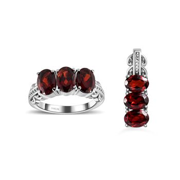 Roter Granat Schmuckset  Edelstahl ca. 5.99 ct