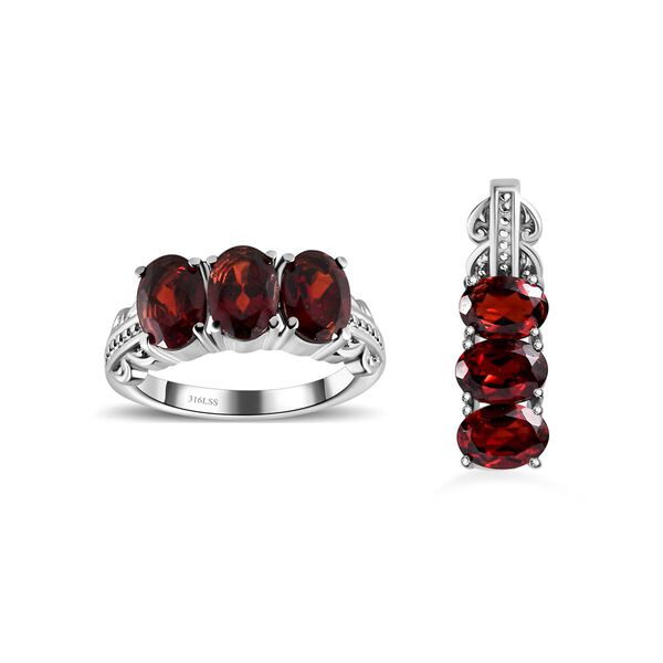 Roter Granat Schmuckset  Edelstahl ca. 5.99 ct