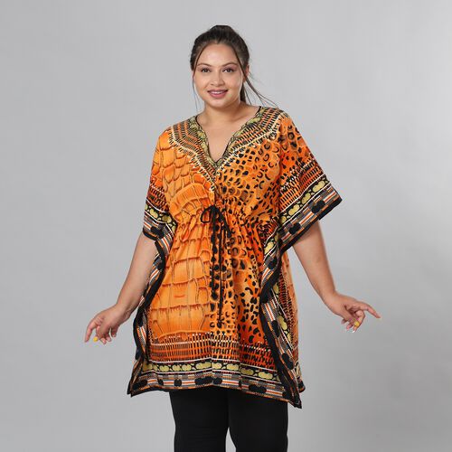 V-Ausschnitt bedruckter Kaftan, Einheitsgröße Orange image number 0