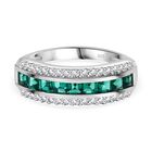 Lab Created Smaragd, Weißer Zirkon Ring, 925 Silber rhodiniert (Größe 19.00) ca. 1.13 ct