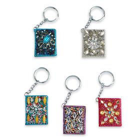 Set aus 5 Perlen-Schlüsselanhängern, glitzerndes Mosaik-Design, mehrfarbig