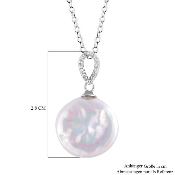 15-17mm wei&szlig;er S&uuml;&szlig;wasserperlen und Zirkon-Anh&auml;nger mit 45cm Kette - 0,10 ct. image number 5