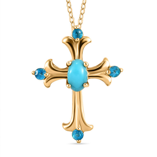 Amerikanischer, nat&uuml;rlicher Sleeping Beauty T&uuml;rkis und Neon Apatit-Anh&auml;nger mit Kette - 0,34 ct.