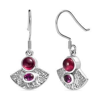 INDIAN ARTISTRY - AA Afrikanischer Rubin (Fissure gef&uuml;llt), Rhodolith Granat Ohrringe 925 Silber rhodiniert ca. 2.54 ct