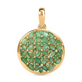 Kagem Sambischer Smaragd Anhänger 925 Silber 750 Gelbgold Vermeil ca. 3,18 ct.