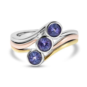 Tansanit Bypass-Ring, 925 Silber Tricolor (Gr&ouml;&szlig;e 16.00) ca. 0,82 ct