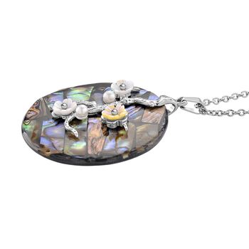 Abalone Muschel, Harz Anh&auml;nger mit Kette ca. 50 cm + 5 cm Extender, 316L Edelstahl, Silberfarben