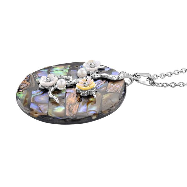 Abalone Muschel, Harz Anhänger mit Kette, Reiner Edelstahl, Silberfarben image number 3