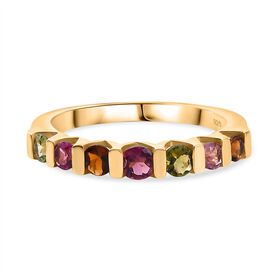 Mehrfarbiger-Turmalin Ring, 925 Silber vergoldet (Größe 19.00) ca. 0.70 ct