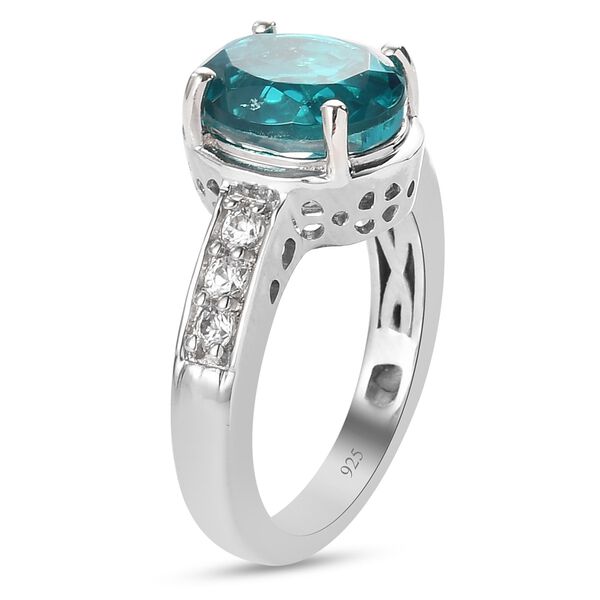 Capri Blau Triplett Quarz und Zirkon Ring 925 Silber Platin-&Uuml;berzug image number 5
