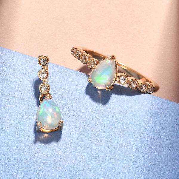 Natürlicher, äthiopischer Opal-Ring und Anhänger, 925 Silber vergoldet ca. 1,13 ct image number 2