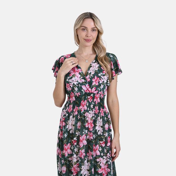 Maxikleid mit gesmokter Taille und Volant&auml;rmeln und Tragetasche mit Blumenmuster image number 5