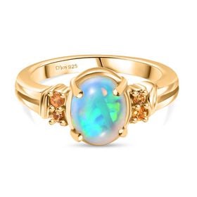 D'Joy AA Natürlicher, äthiopischer Welo Opal, Rosa Saphir Ring 925 Silber vergoldet (Größe 17.00) ca. 1,33 ct