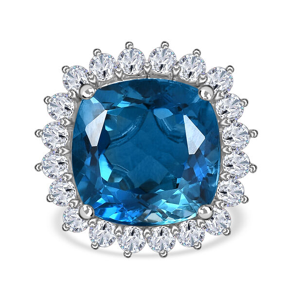 Premium London Blau Topas und Zirkon-Ring, 925 Silber platiniert  ca. 24,16 ct