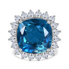 Premium London Blau Topas und Zirkon Ring 925 Silber platiniert (Größe 18.00) ca. 24,16 ct