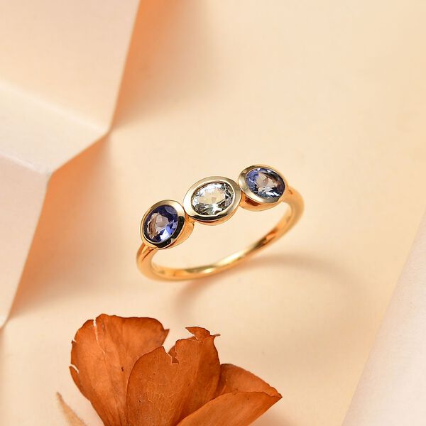 Pfau Tansanit, Tansanit Ring 925 Silber 750 Gelbgold Vermeil (Gr&ouml;&szlig;e 17.00) ca. 0,99 ct image number 2