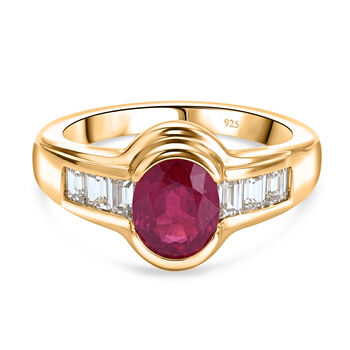 Afrikanischer Rubin (Fissure gef&uuml;llt) und Zirkon Ring 925 Silber vergoldet (Gr&ouml;&szlig;e 16.00) ca. 2,62 ct
