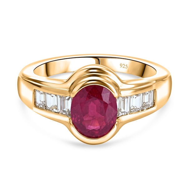 Afrikanischer Rubin (Fissure gef&uuml;llt) und Zirkon Ring 925 Silber vergoldet