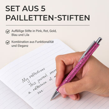 Pailletten-Kugelschreiber Set, 5er-Pack, Bunt, inkl. 5 Ersatzminen