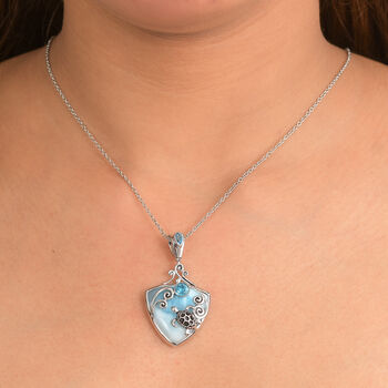 Sajen Silber - Larimar, Schweizer Blauer Quarz Anh&auml;nger 925 Silber rhodiniert ca. 23.72 ct